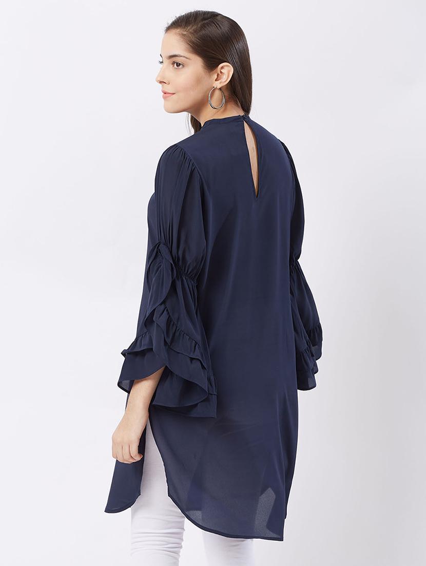 Twilight navy flary sleeves kurti - 15512017 - Zoom Image - 4