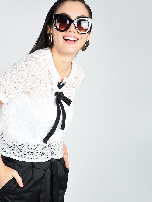 Contrast eyelet lace-up top - 15512110 - Standard Image - 1