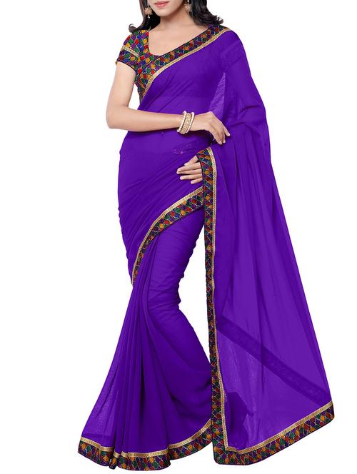 printed lace border saree with blouse - 15513162 - Standard Image - 1
