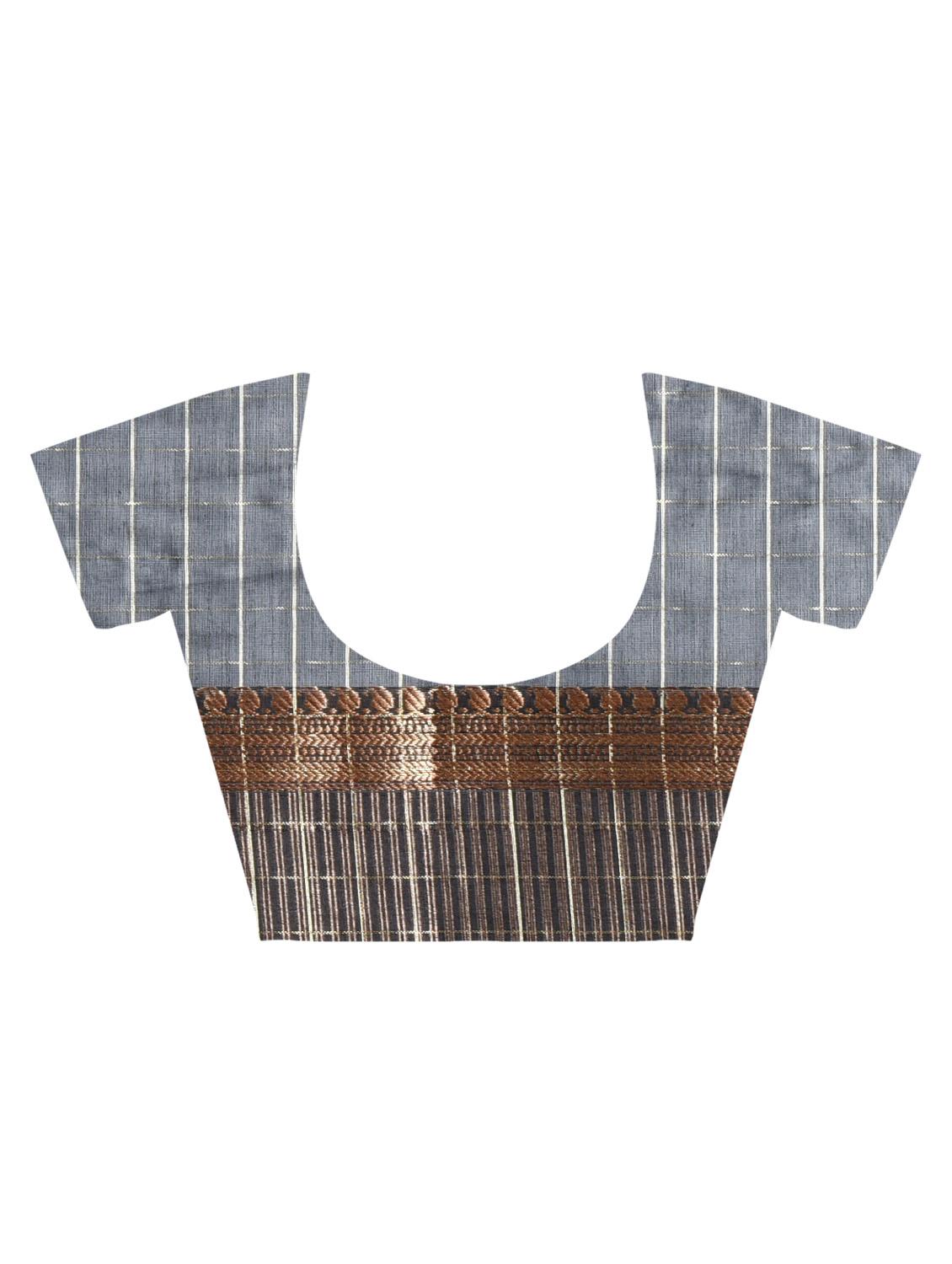 Mercerised checkered banarasi saree with blouse - 15513944 - Zoom Image - 4