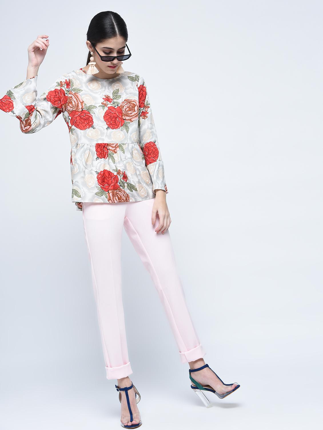 flute sleeved floral top - 15515239 - Zoom Image - 4