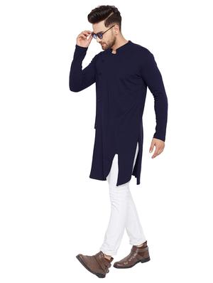 blue cotton asymmetric kurta - 15515677 - Standard Image - 4
