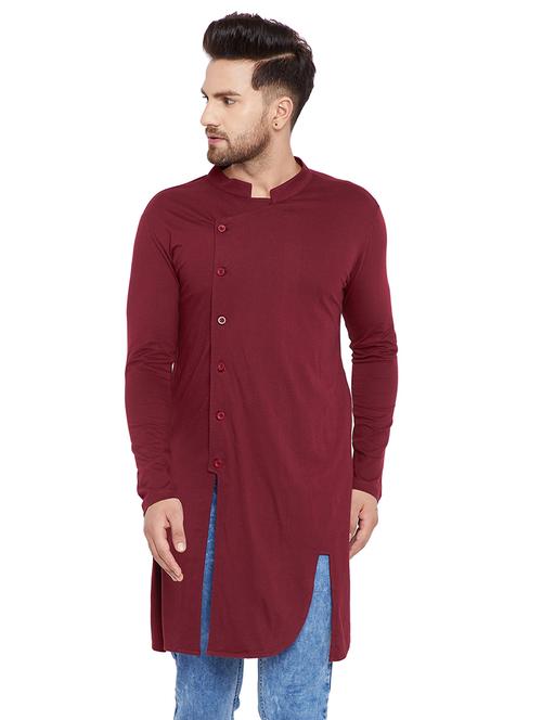 maroon solid asymmetric kurta - 15515682 - Standard Image - 1