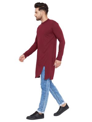 maroon solid asymmetric kurta - 15515682 - Standard Image - 4