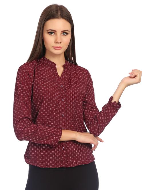 mandarin neck curved hem shirt - 15517629 - Standard Image - 1