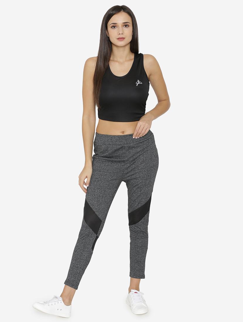 mid rise melange track pants - 15518022 - Zoom Image - 4