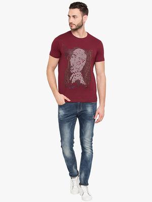 maroon cotton front print t-shirt - 15519177 - Standard Image - 4