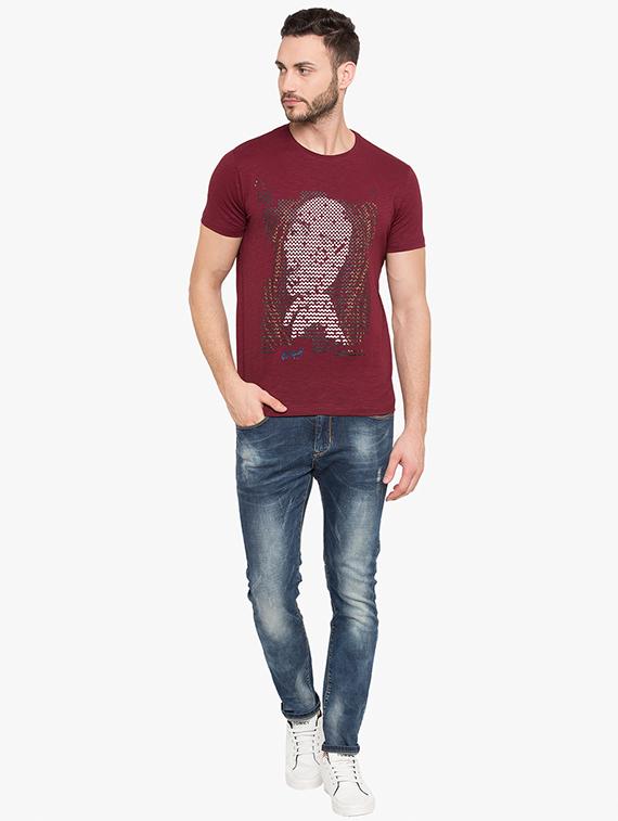 maroon cotton front print t-shirt - 15519177 - Zoom Image - 4