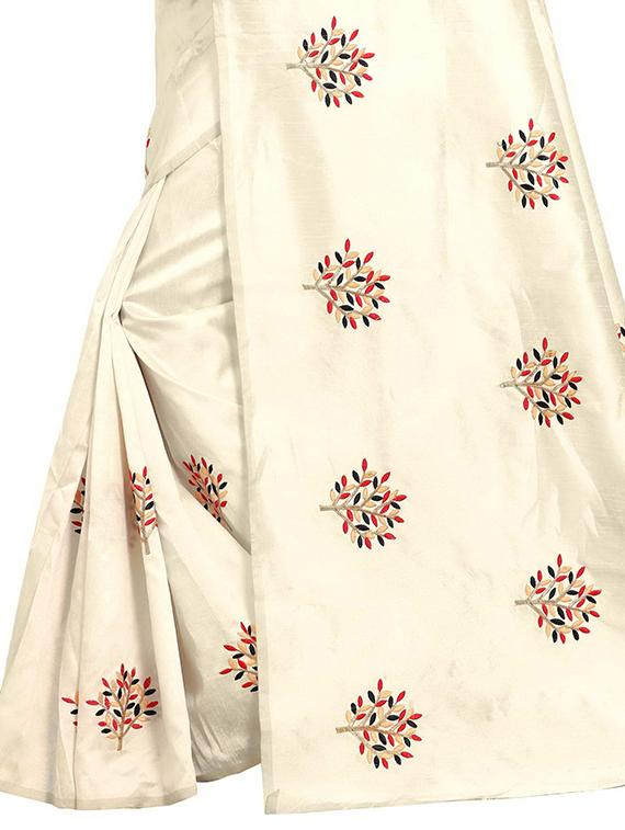 Embroidered Ivory Saree with blouse - 15519495 - Zoom Image - 4