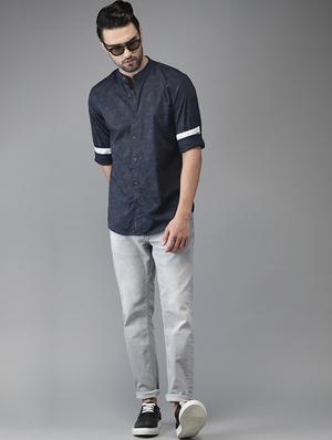 navy blue cotton casual shirt - 15521930 - Standard Image - 4