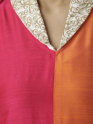 Color block silk a-line kurta - 15524720 - Standard Image - 4