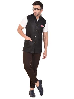 black cotton nehru jacket - 15528142 - Standard Image - 4