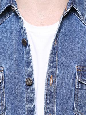 blue denim casual shirt - 15528711 - Standard Image - 4