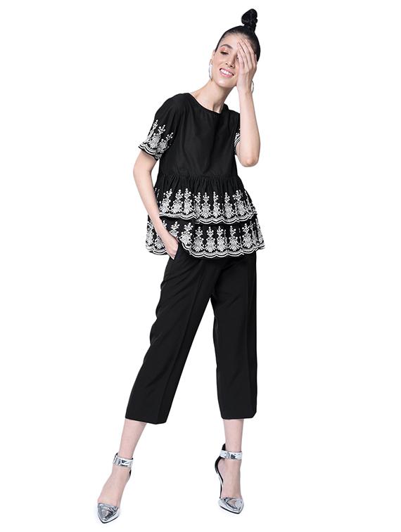 embroidered layered gathered hem top - 15529002 - Zoom Image - 4