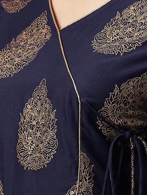 Gold Foil print angrakha kurta - 15529614 - Standard Image - 4