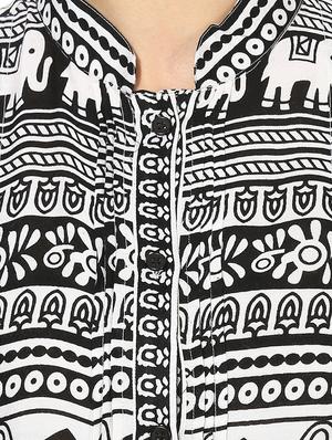 monochrome pleated ethnic print top - 15533413 - Standard Image - 4