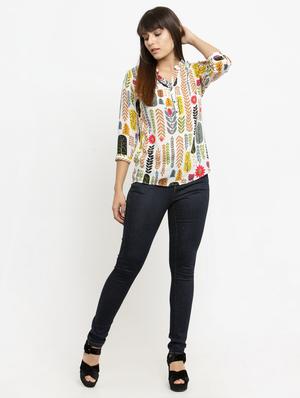mandarin neck printed top - 15533804 - Standard Image - 4