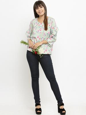 ruffled detail sleeved printed top - 15533821 - Standard Image - 4