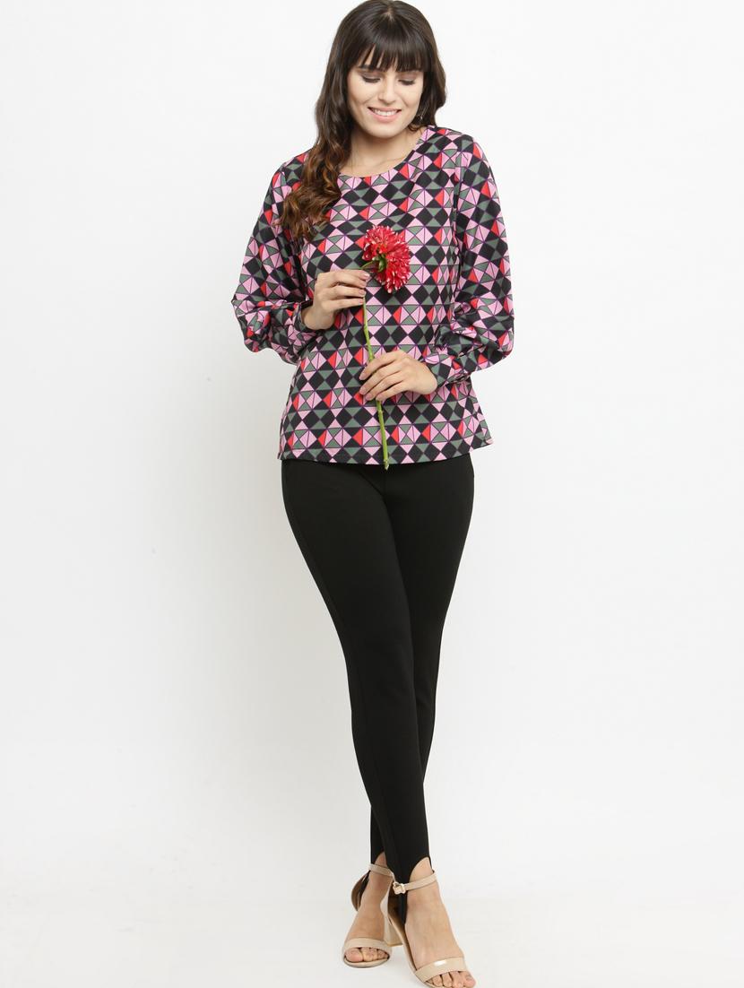 long sleeved geometric print top - 15533845 - Zoom Image - 4