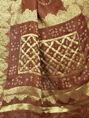zari bordered bandhani saree with blouse - 15534417 - Standard Image - 4