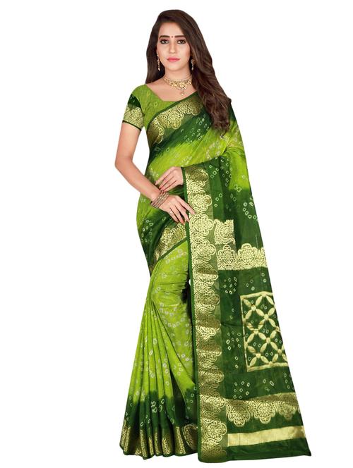 zari bordered bandhani saree with blouse - 15534423 - Very Small Image - 1