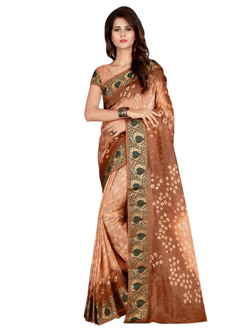 zari bordered bandhani saree with blouse - 15534429 - Very Small Image - 1