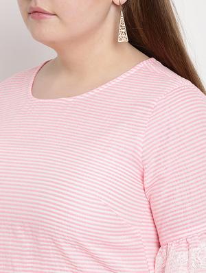 Striped lace detail sleeved top - 15538333 - Standard Image - 4