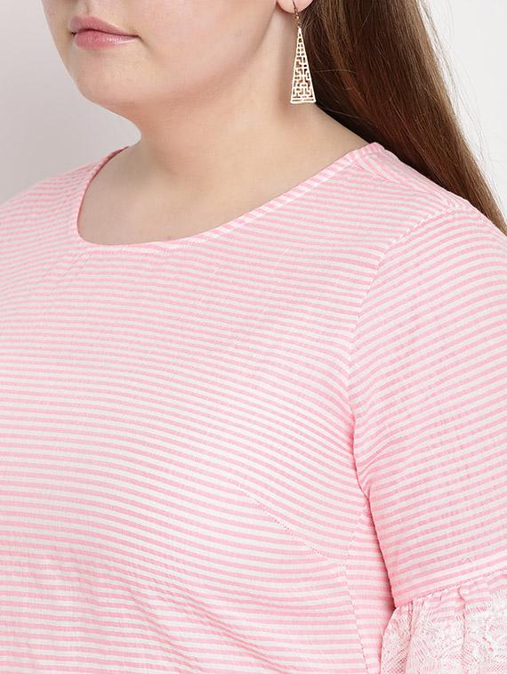 Striped lace detail sleeved top - 15538333 - Zoom Image - 4