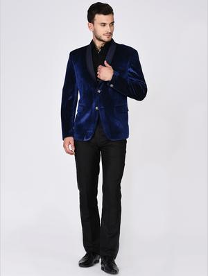 blue velvet casual blazer - 15544973 - Standard Image - 4