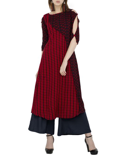 Slit sleeves a-line kurta - 15559580 - Standard Image - 1