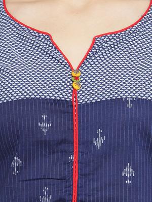 Printed piping kurta with salwar set - 15559883 - Standard Image - 4