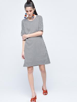 roll up sleeved striped dress - 15560013 - Standard Image - 4