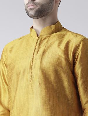 yellow silk blend kurta pyjama set - 15560124 - Standard Image - 4