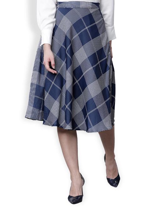 mid rise checkered flared skirt - 15564301 - Very Small Image - 1