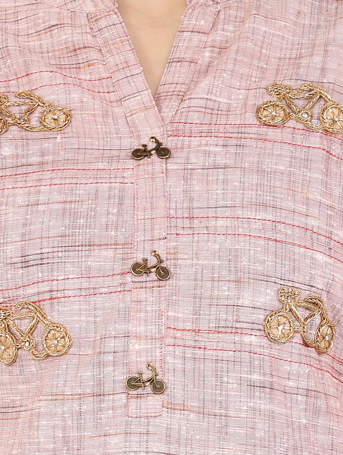 textured embellished straight kurta - 15565362 - Zoom Image - 4