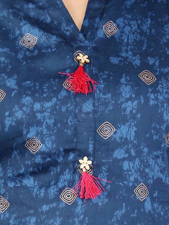 Indigo foil print straight kurta - 15565368 - Zoom Image - 4