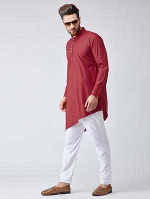 red solid asymmetric kurta - 15565624 - Standard Image - 4