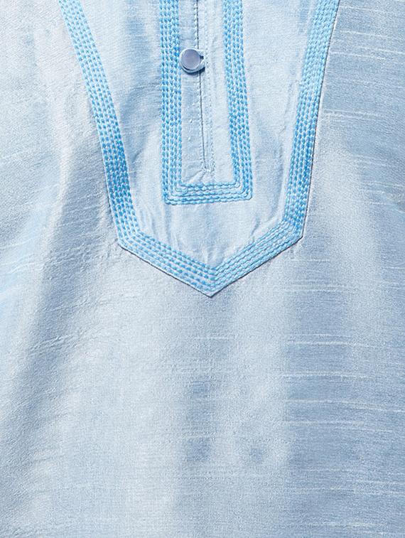aqua blue & black silk blend dhoti kurta set - 15566010 - Zoom Image - 4