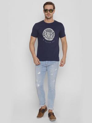 blue cotton chest print t-shirt - 15567987 - Standard Image - 4