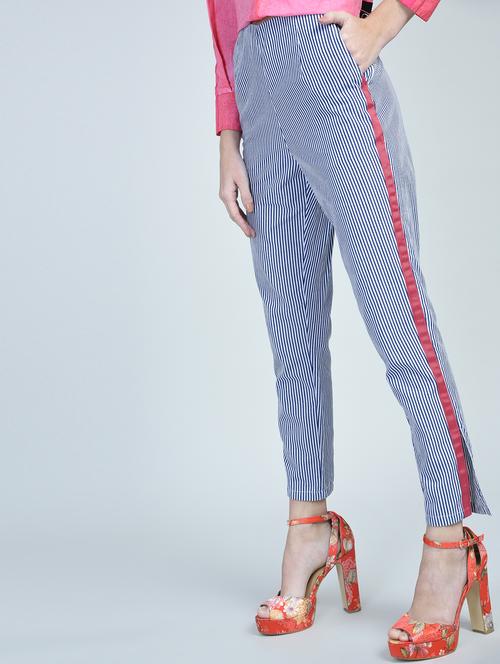 side taped striped trousers - 15570046 - Standard Image - 1