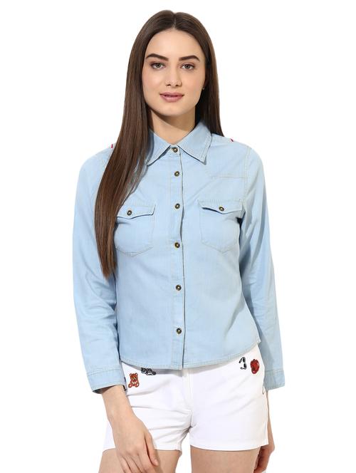 embroidered back denim shirt - 15570159 - Standard Image - 1