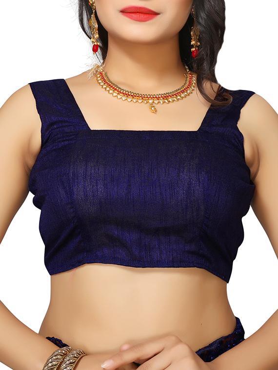 floral embroidered navy blue saree with blouse - 15572171 - Zoom Image - 4