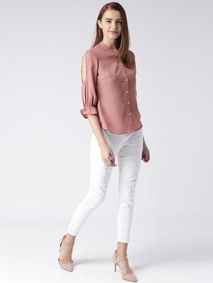 embellished detail cold shoulder shirt - 15572883 - Standard Image - 4