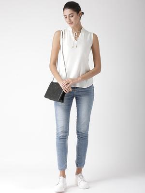cutout back frill detail neck top - 15574051 - Standard Image - 4