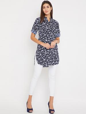 blue crepe straight kurti - 15575945 - Standard Image - 4