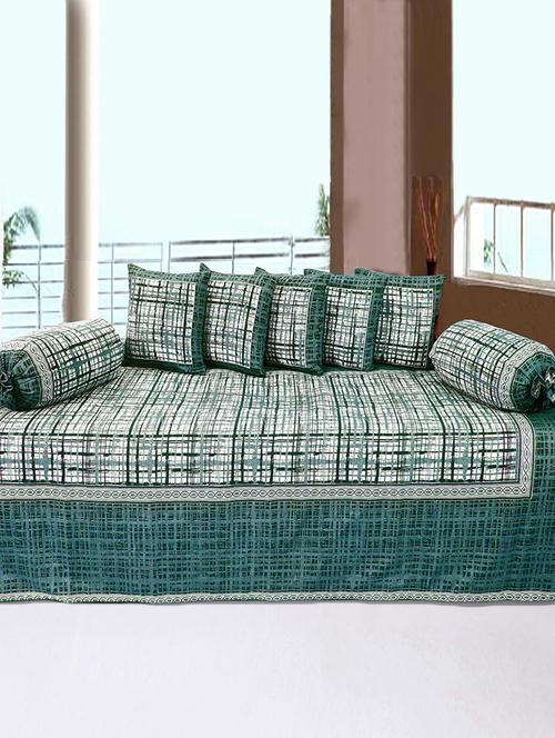 cotton 8 pcs diwan set(1 single bed sheet, 5 cushion covers & 2 bolster covers) - 15577283 - Standard Image - 1