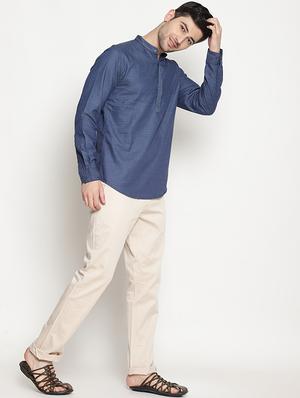 dark blue cotton short kurta - 15579162 - Standard Image - 4