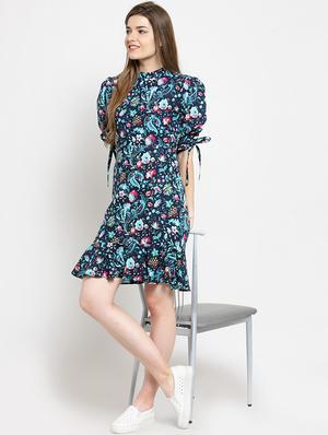 bow tie detail sleeved fit and flare dress - 15579689 - Standard Image - 4
