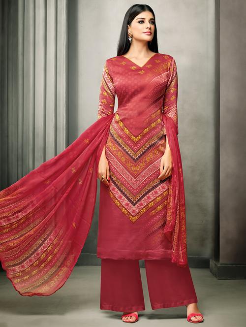 Printed unstitched palazzo suit - 15582219 - Standard Image - 1