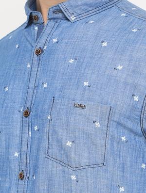 blue denim casual shirt - 15582474 - Standard Image - 4